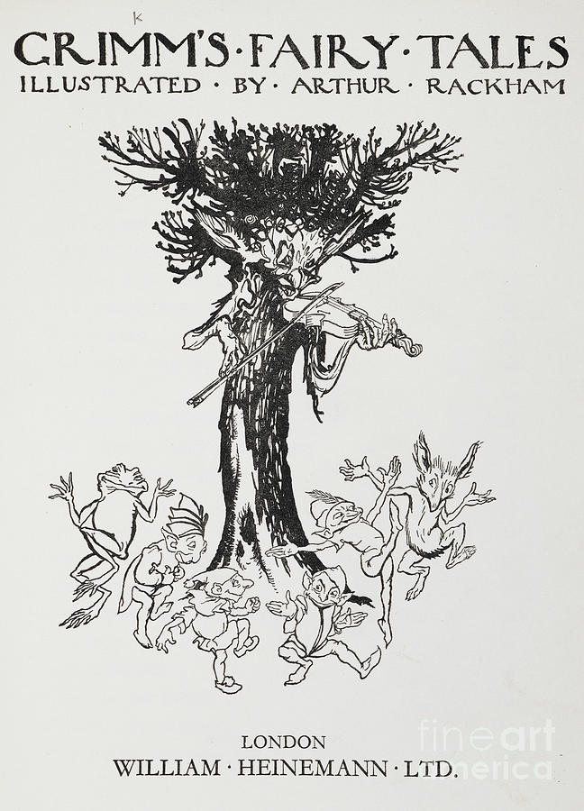 Title Page Depicting A Tree Playing A Violin With Elves Dancing Painting by European School