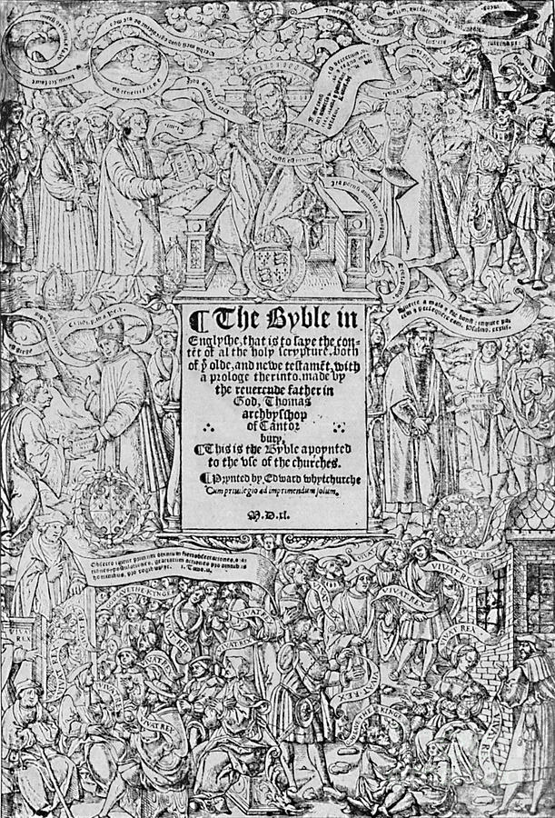 Black And White Drawing - Title-page Of The Great Bible 1540 by Print Collector