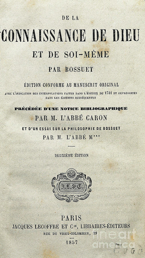 Title Page Of “the Knowledge Of God And Self Itself” By The French Theologian And Bishop Jacques-benigne Painting by Unknown Artist