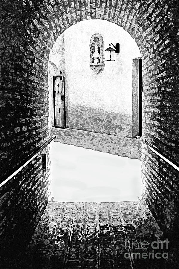 Tlaquepaque Arch Black and White Watercolor Mixed Media by Sharon Williams Eng
