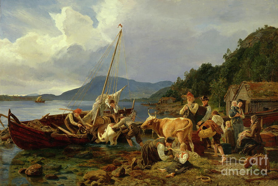 To the summer mountain pasture Painting by O Vaering by Anders Askevold