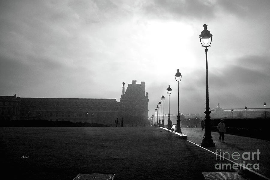Paris Photograph - To the Tuileries Paris Lamps BW by Felipe Adan Lerma