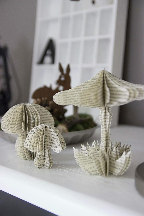 Toadstool Ornaments Made From Old Book Pages Photograph by Astrid Algermissen