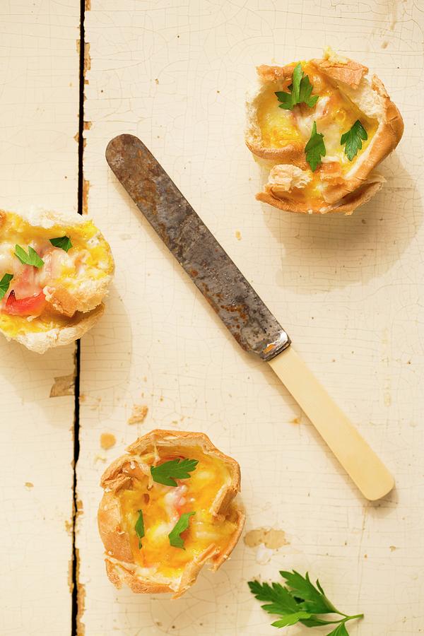 Toast Quiches slices Of Toast Baked In A Cupcake Tin And Fille With Ham, Egg And Cheese Photograph by Sandra Krimshandl-tauscher
