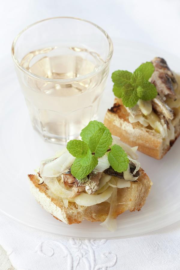Toast Topped With Fennel, Sardines And Mint Photograph by Hilde Mche