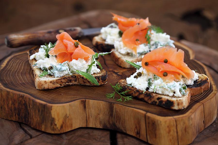 Toast With Cream Cheese And Smoked Salmon Photograph by Boguslaw Bialy ...