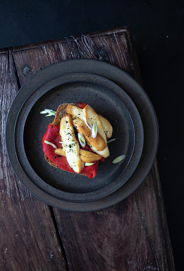 Toast With Roasted Peppers And Smoked Cheese Photograph by Lilia Jankowska