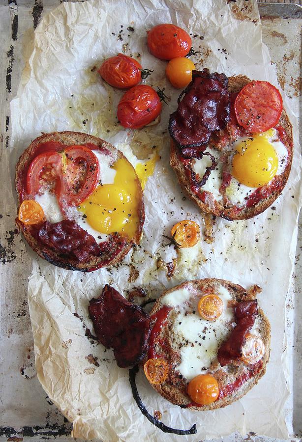 Toasted Bread With Bacon, Tomatoes And Fried Eggs For Breakfast Photograph by Milly Kay