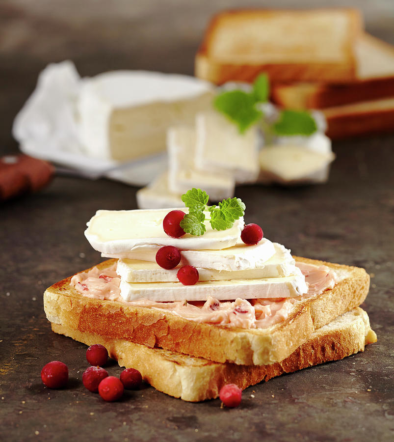 Toasted Bread With Cranberry Butter And Camembert Photograph by Teubner Foodfoto