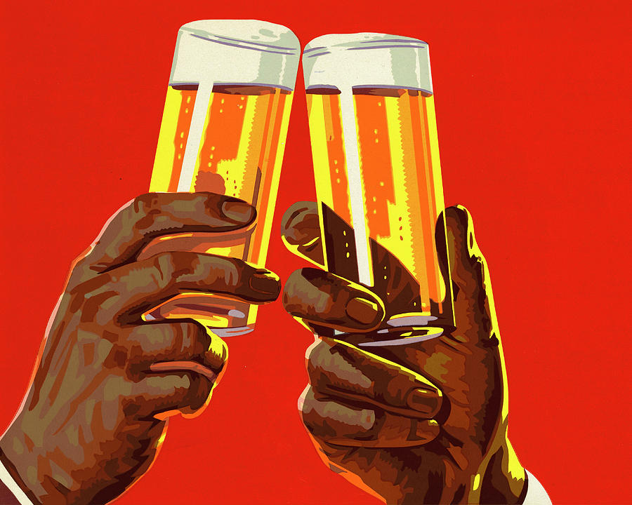 Beer Drawing - Toasting with Two Glasses of Beer by CSA Images