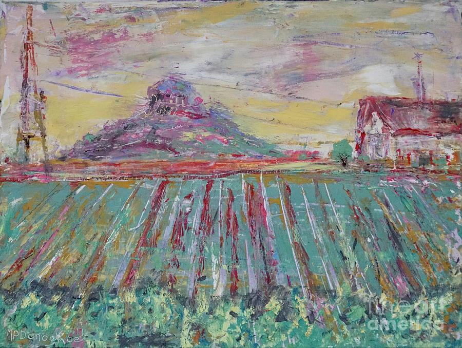 Tobacco Farm- View Of Pilot Mountain Painting