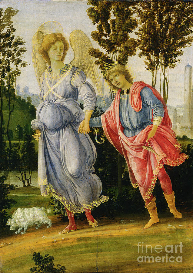 Tobias And The Angel, C.1475/1480 (oil And Tempera On Panel) Painting by Filippino Lippi