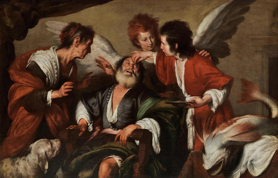 Bernardo Strozzi Painting - Tobias heals his Father. 1640 - 1644. Oil on canvas. by Bernardo Strozzi -1581-1644-