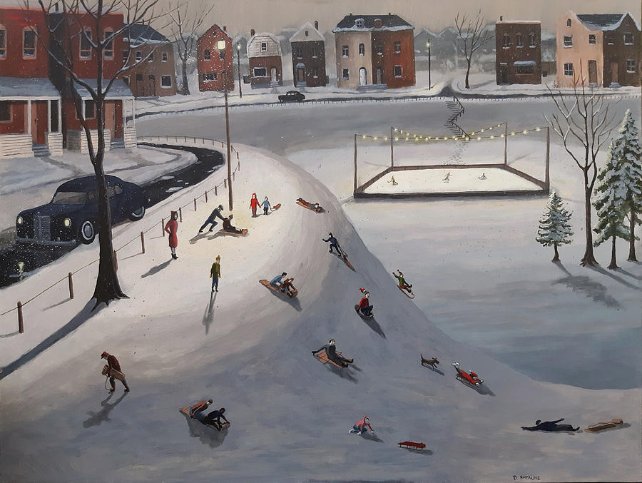 Winter Painting - Toboggan Night by Dave Rheaume