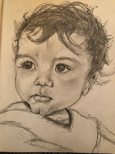 Toddler Carlos at One Drawing by Michell Givens