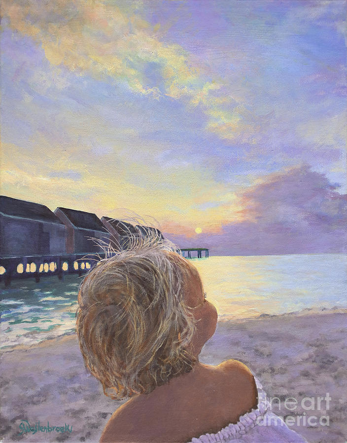 Toddler on Beach at Sunset Painting by Sherry Westenbroek - Fine Art ...