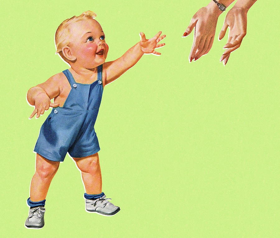 Vintage Drawing - Toddler Reaching for His Parent by CSA Images