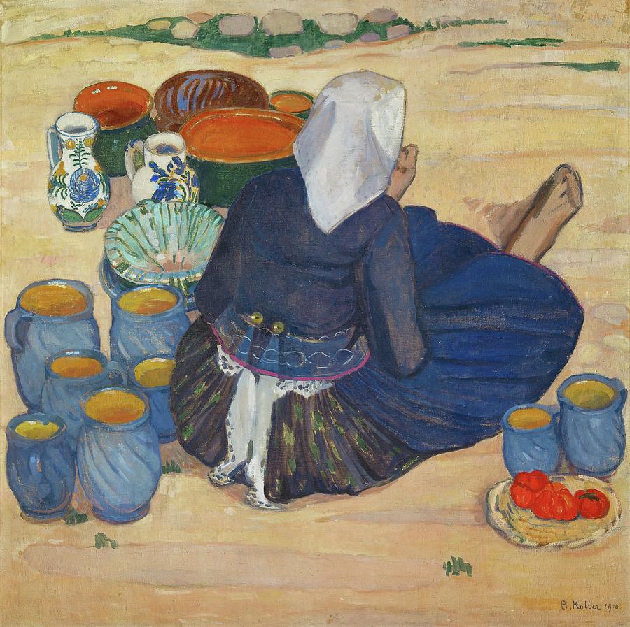 Toepfermarkt-market with pots,1910 Oil on canvas, 141,3 x 141 cm. Painting by Broncia Koller-Pinell