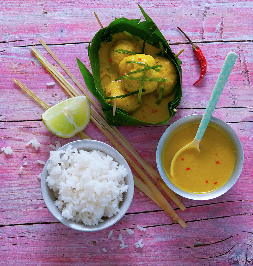Tofu Balls With Lemon Grass, Curry Sauce And Aromatic Rice Photograph by Udo Einenkel