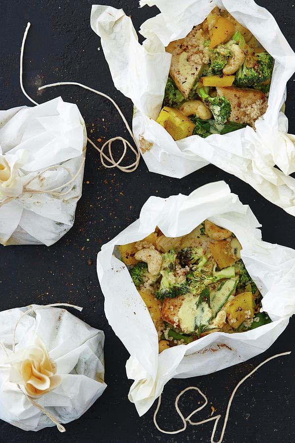 Tofu With Coconut, Lime And Couscous In Parchment Paper Photograph by Misha Vetter