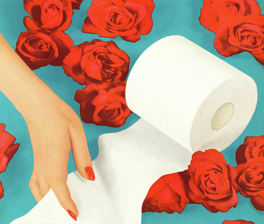 Vintage Drawing - Toilet Paper and Red Roses by CSA Images