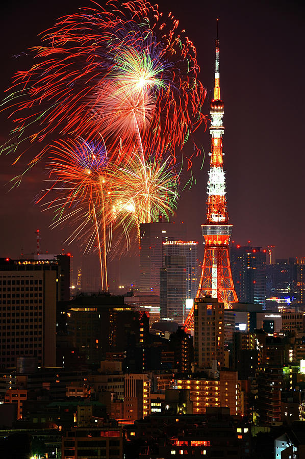 Tokyo And Fireworks Photograph by Vladimir Zakharov