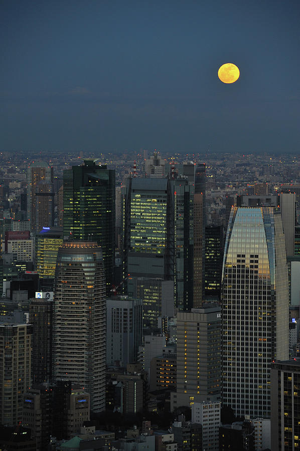 Tokyo And Full Moon Photograph by Vladimir Zakharov