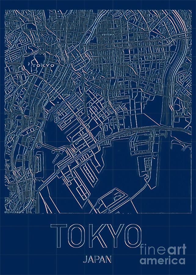 Tokyo Blueprint City Map Digital Art by HELGE Art Gallery