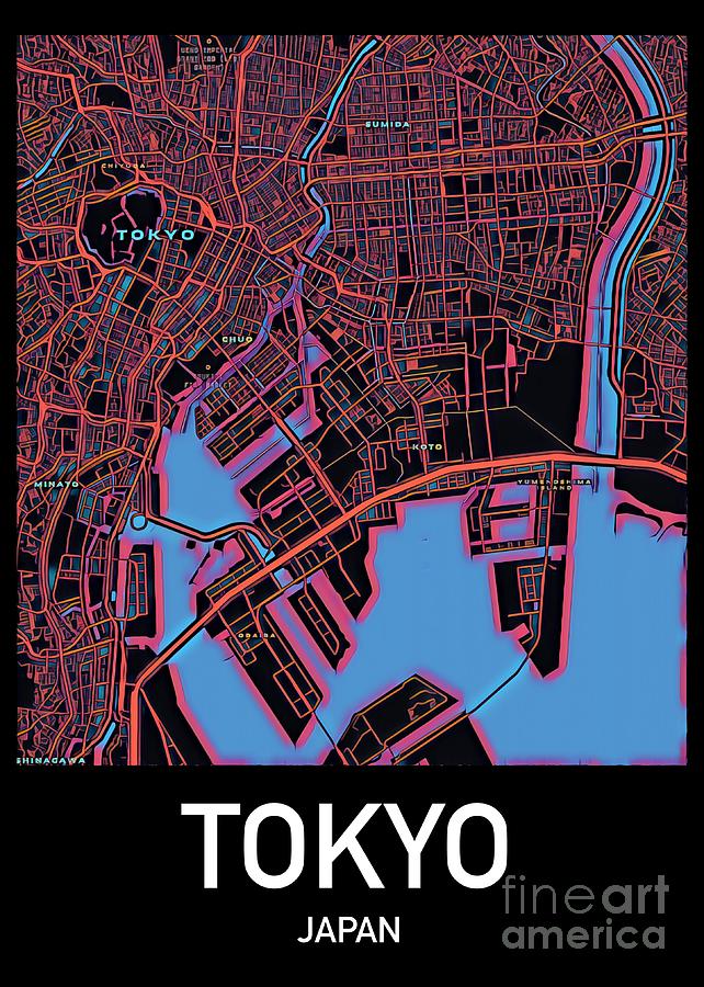 Tokyo City Map Digital Art by HELGE Art Gallery