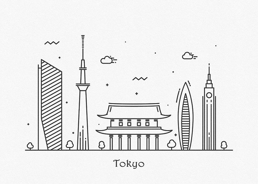 Tokyo Cityscape Travel Poster Drawing by Inspirowl Design