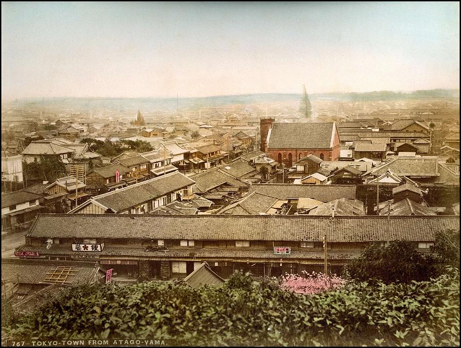 Architecture Painting - Tokyo from Atago Yama Handcolored japanese albumen print from a tourists album of the early 20th cen by Celestial Images