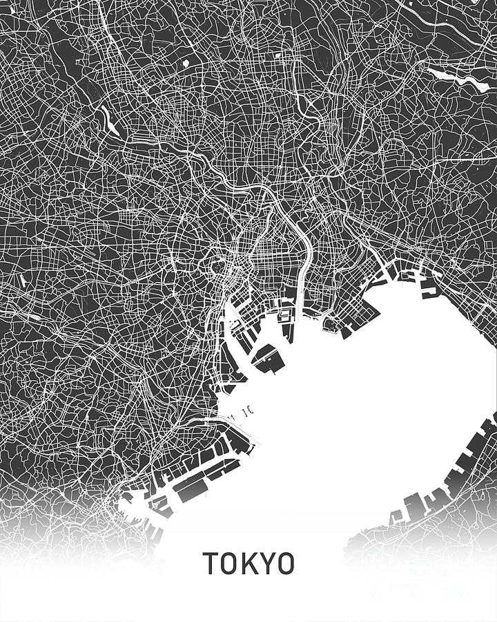 Tokyo map black and white Photograph by Delphimages Map Creations
