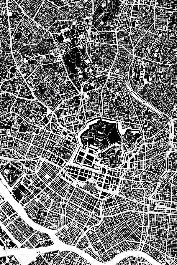 Tokyo map black and white Digital Art by Jasone Ayerbe- Javier R Recco ...