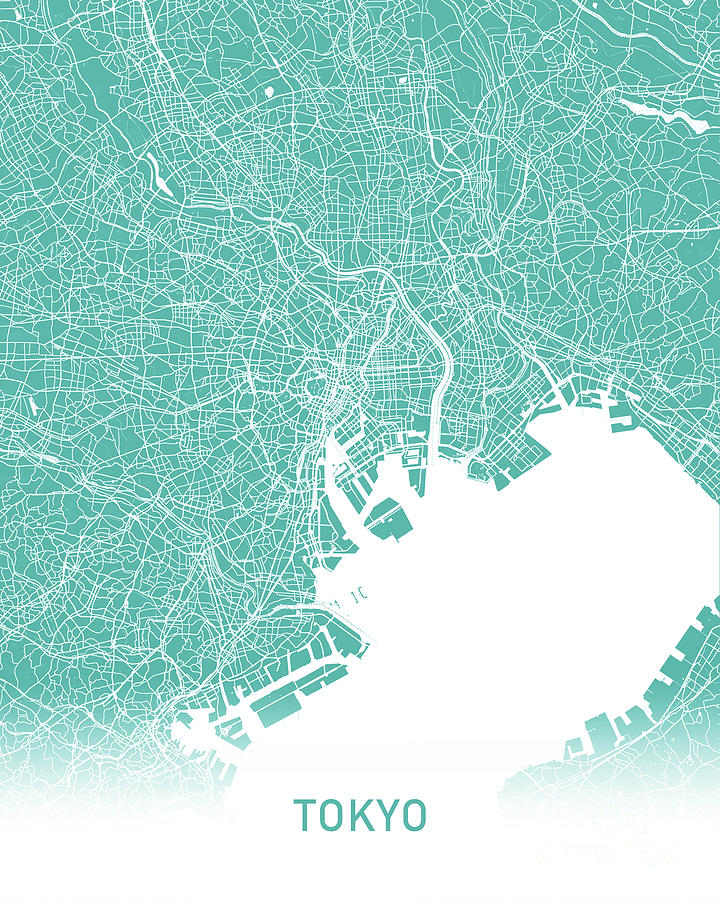 Tokyo map teal Digital Art by Delphimages Map Creations