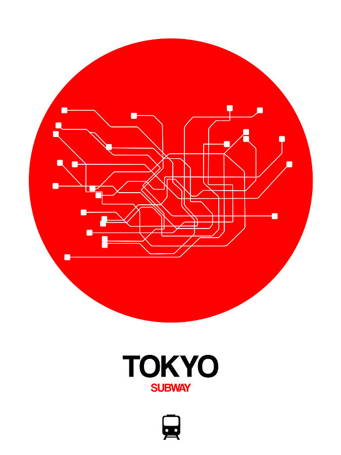 Map Digital Art - Tokyo Red Subway Map by Naxart Studio