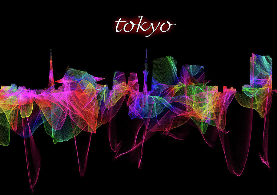 Tokyo Skyline Art with Script Photograph by Debra and Dave Vanderlaan