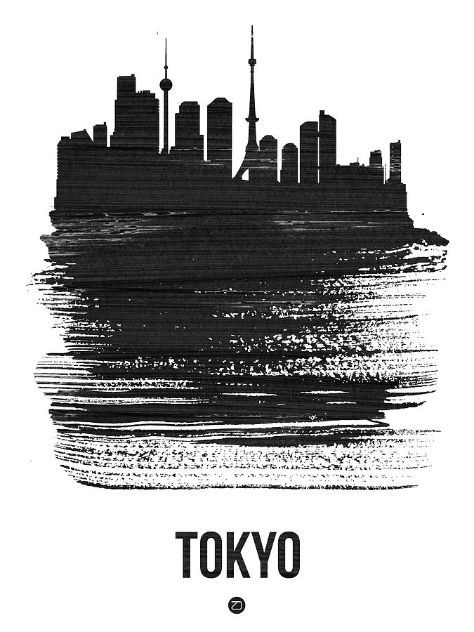 Architecture Mixed Media - Tokyo Skyline Brush Stroke Black by Naxart Studio