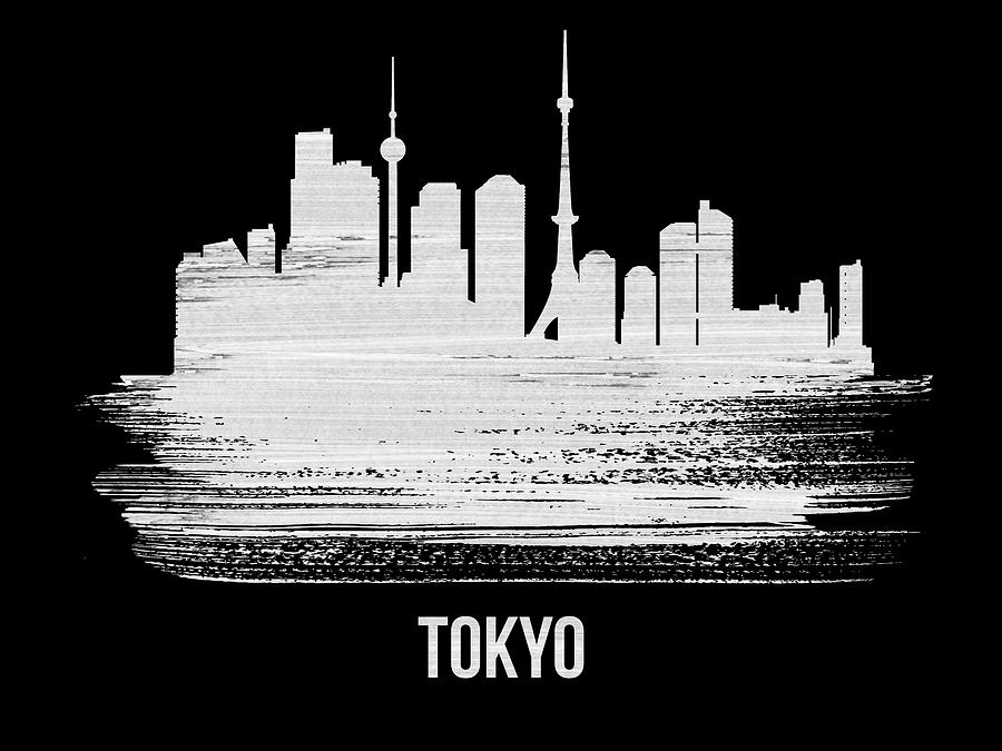 Architecture Mixed Media - Tokyo Skyline Brush Stroke White by Naxart Studio