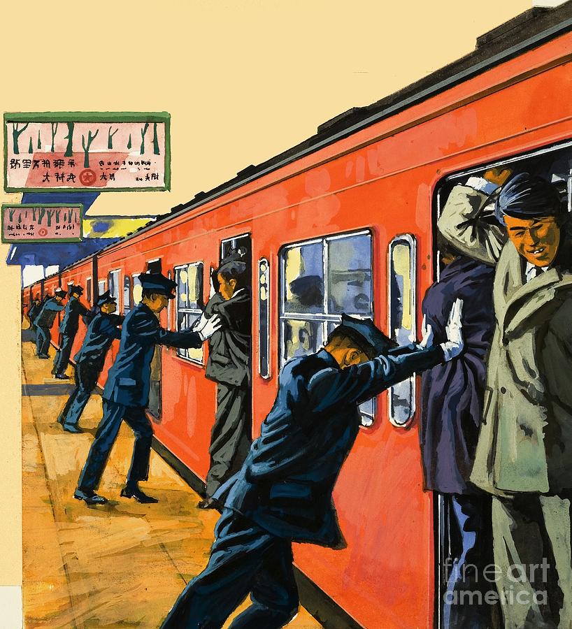 Harry Green Painting - Tokyos Crowded Underground Trains by Harry Green