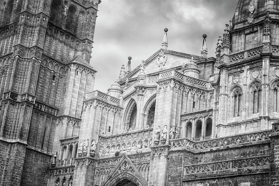 Toledo Spain Cathedral Facade BW Photograph by Joan Carroll