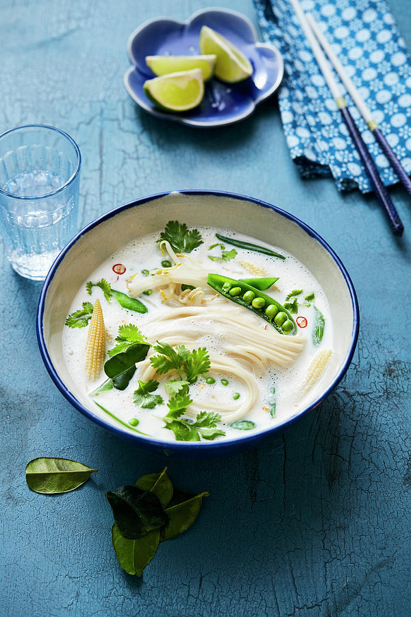 Tom Kha Phak With Mange Tout And Corn Cobs thailand Photograph by Thorsten Suedfels / Stockfood Studios
