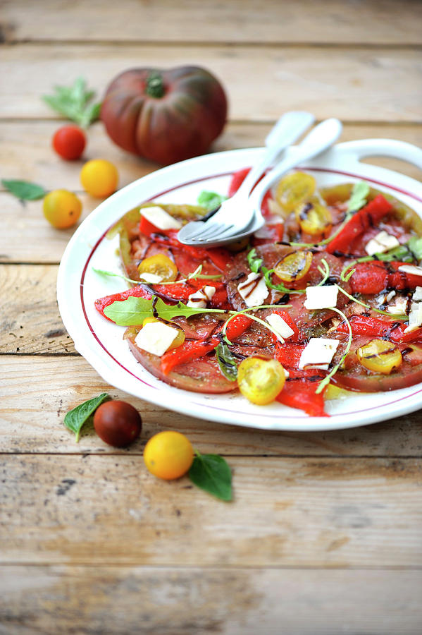 Tomato And Pepper Carpaccio Wiih Parmesan Flakes Photograph by Schmitt