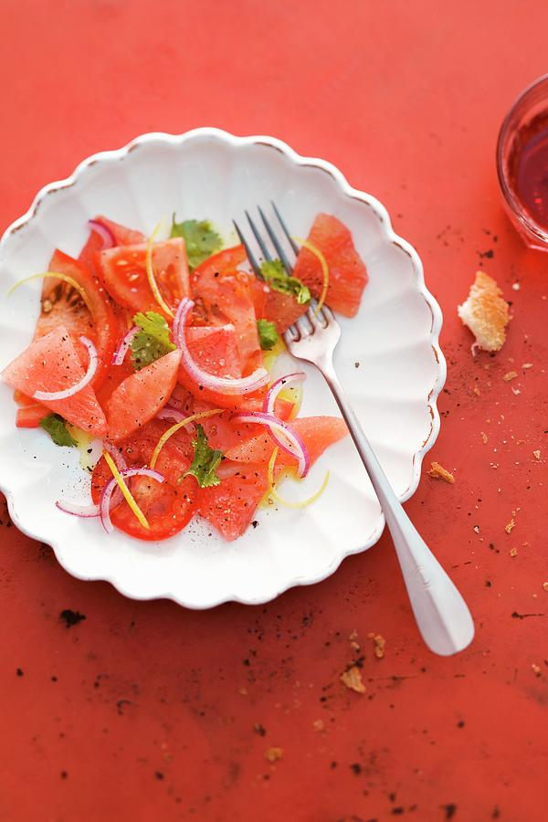 Tomato, Grapefruit And Watermelon Salad Photograph by Michael Wissing