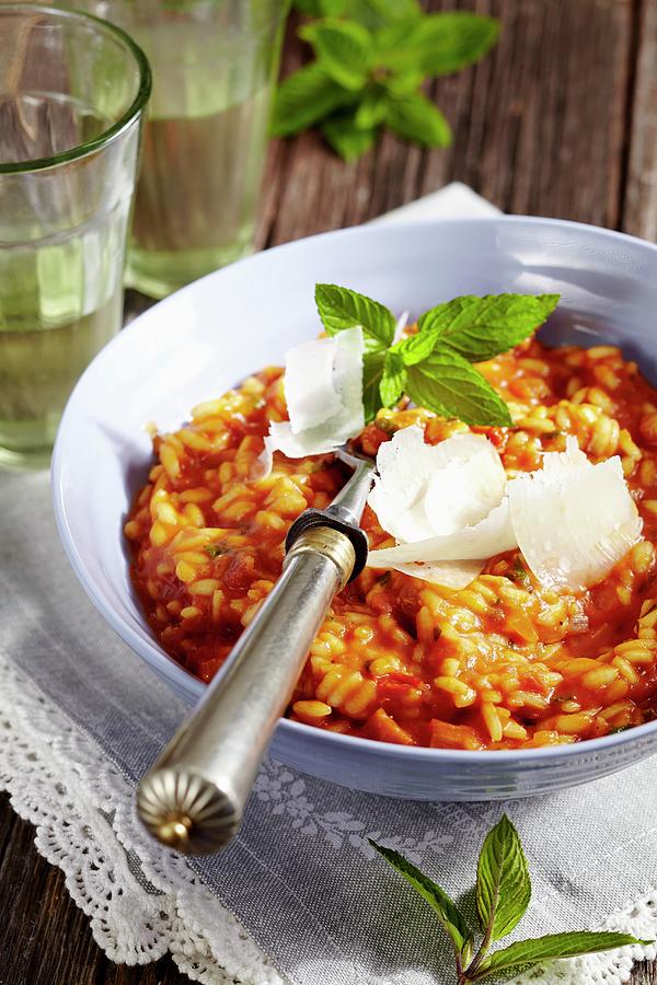 Tomato Risotto With Peppermint Photograph by Teubner Foodfoto