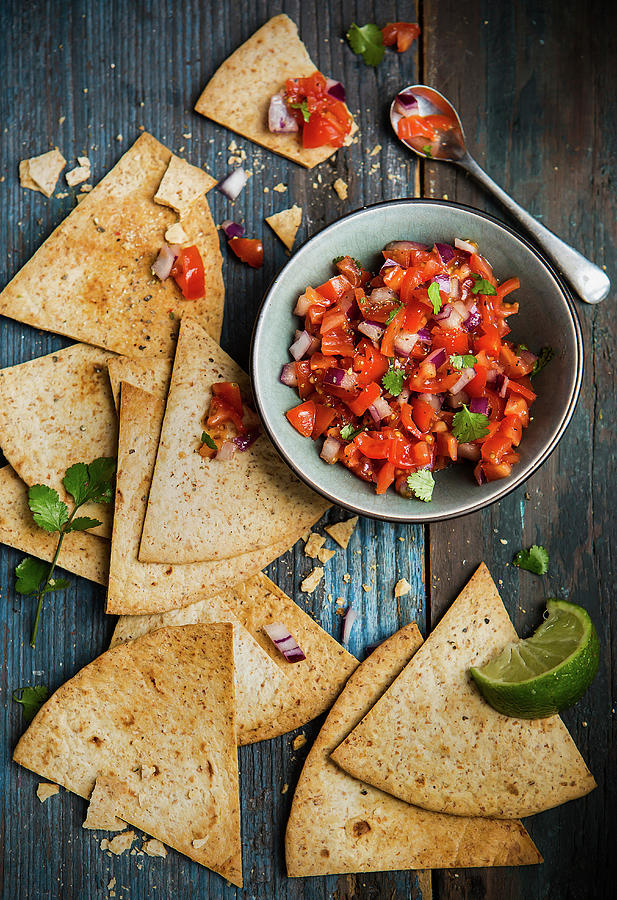 Tomato Salsa With Homemade Taco Chips mexico Photograph by Stacy Grant
