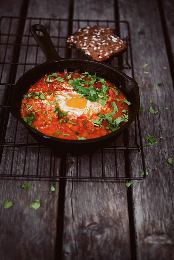 Tomato Shakshuka In A Pan egg Dish, North Africa Photograph by Justina Ramanauskiene