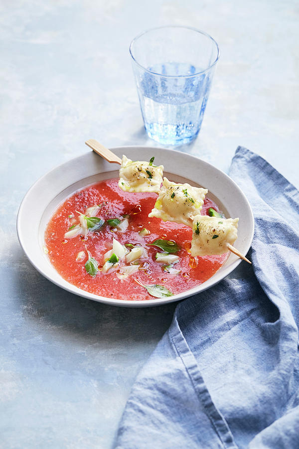 Tomato Soup With Asparagus Ravioli Photograph by Stockfood Studios /  Thorsten Suedfels