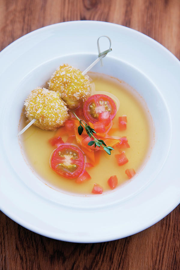 Tomato Soup With Baked Buffalo Mozzarella Photograph by Michael Wissing