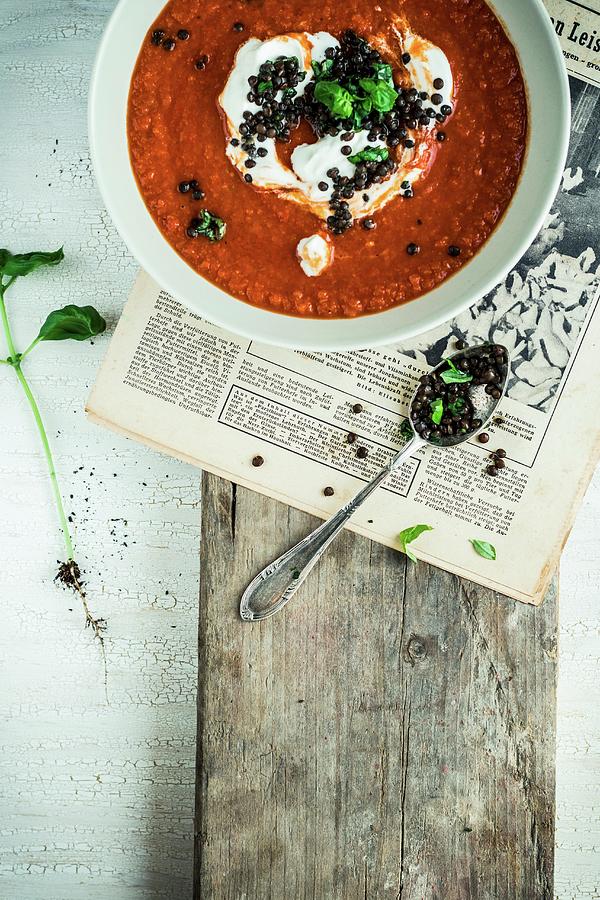 Tomato Soup With Black Lentils Photograph by Simone Neufing