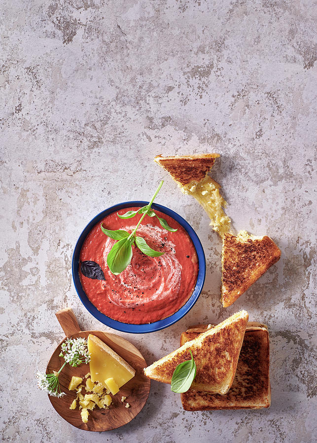 Tomato Soup With Cheesy Toasted Sandwich Dippers Photograph by Great